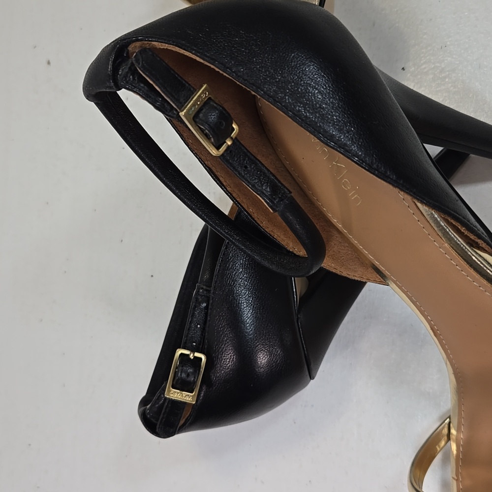 Calvin Klein Black and Gold High Heel Sandals - Picture 10 of 12